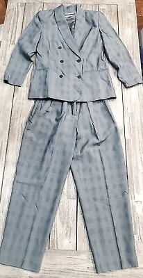 Amanda Smith Petite 2 Piece Suit Blazer Pant Women Sz 8P Gray Plaid • $27