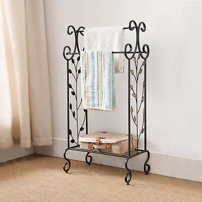 Kings Brand Furniture - Black Metal Free Standing Towel Rack Stand With Shelf • $39.99