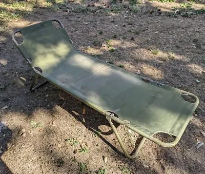 Vintage US Army Sierra Corp Folding Canvas Cot - Metal Adjustable • $180