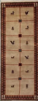 $585 • Buy Stunning Tribal Oriental Rug Runner New Gabbeh  Hand  Knotted Motifs New 2.7x6.6