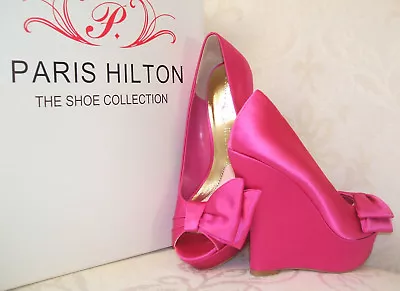 £49.99 • Buy £108  Paris Hilton Size 2 3 4 Black Blue Taupe Fushia White Polkadot Wedge Shoes