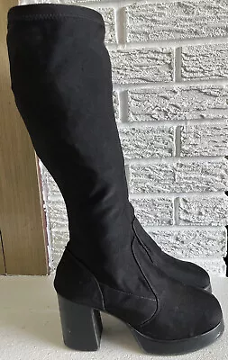 Vintage Mudd 90s Y2K Chunky Boots Stretch Slip On Womens Size 7.5 Black • $45