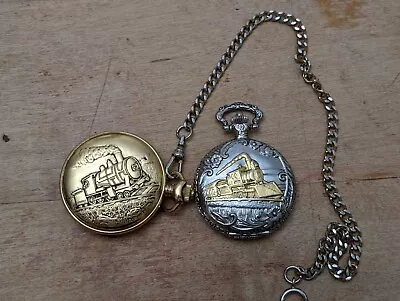 Locomotive Pocket Watches Majestron Quartz Puritan Quartz Gold Silver Tone Train • $25