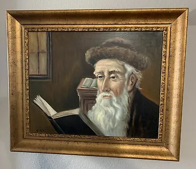 Rabbi Tzaddik Jewish Holy Book  Antique Oil Painting Notely *** Free Shipping • $350