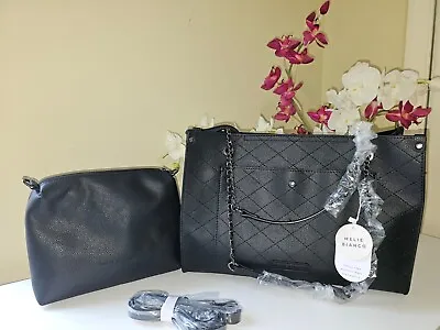 NWT Melie Bianco - Nova Black Vegan Leather Shoulder Tote Bag + Bonus Pouch • $50