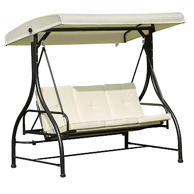 Outsunny 3 Seater Canopy Swing Chair Porch Hammock Bed Rocking Bench Cream White • £219.99