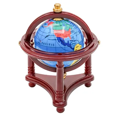 1:12 Dollhouse Globe Rolling World Map Wood Stand Miniature Study Room Accessory • $7.29