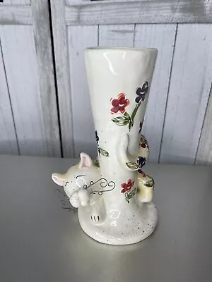 Vintage Cat Vase With Wire Whiskers Hand Painted Art Pottery Whimsical 3D • $24.99