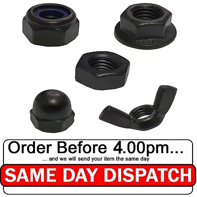 Black Stainless Steel Nut Hex Wing Serrated Flange Lock Dome Nuts • £13.65