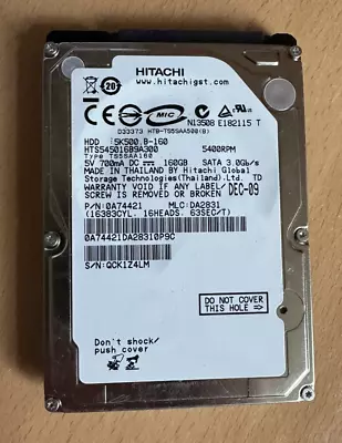 Hitachi 160GB 2.5  SATA Laptop Hard Drive HTS545016B9A300 *Very Lightly Used* • £5.95