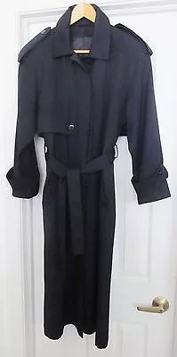 NEIMAN MARCUS Long Coat Military Look Rayon Poly Blend Lined Navy Blue Size 4  • $59.95