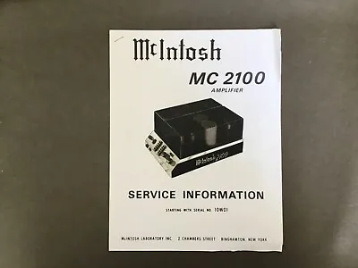 McIntosh MC 2100 Service Manual 038-577 Amplifier Orignal Serial  # 10W01 • $18.99