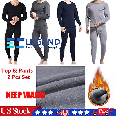 Mens Ultra Soft Fleece Lined Thermal Top & Bottom Long John Underwear Set USA • $12.96