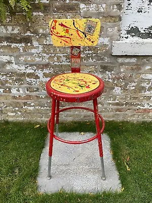 Vintage Krueger Industrial Factory Steel Stool W/ Back Adjustable - Fred Babb • $279.99