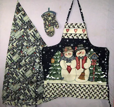 Snowman 80  Round Tablecloth With Apron & Oven Mitt • $25