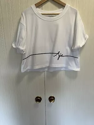 AJE As New Size M White Crop T With Beaded Detail • $79