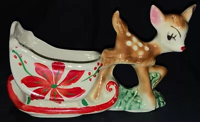 Vintage Ceramic Christmas Planter - ‘rudolph The Red-nosed Reindeer’ & Sleigh! • $225