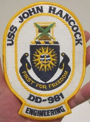 Vtg Us Navy Patch Uss John Hancock Dd-981 Engineering Tab 5 3/4 Inches • $13.99