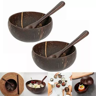 Pack Of 2 Coconut Two Bowls 100% Eco Friendly Includes Two Spoons Salad Bowl！ • £7.99