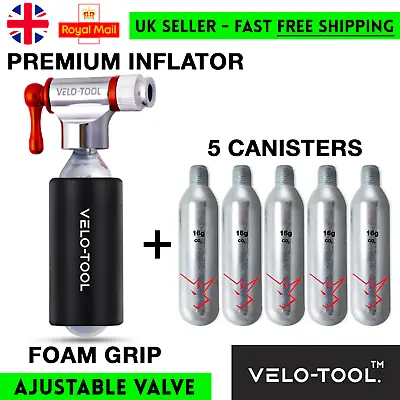 £25.99 • Buy Bike CO2 Pump Velo-Tool™ Tyre INFLATOR Cycling + 5 CANISTERS Cartridges Refills