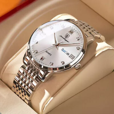 Mens Quartz Watch 3 ATM Waterproof Luminous Stainless Steel Date Wristwatches UK • £13.59