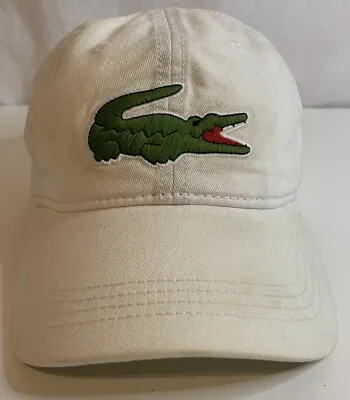 Lacoste Hat Adult White Strapback Cap Big Croc Logo Cotton Adjustable Ivory • $29.95