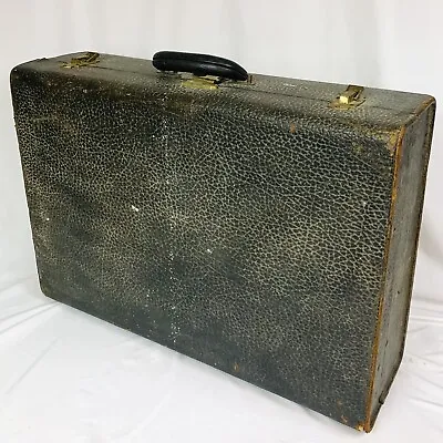 Vtg OSHKOSH TRUNK COMPANY Wisconsin Travel Suitcase Case Wardrobe Black Leather • $29.99