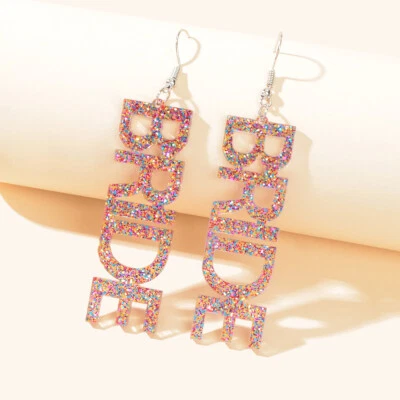 $3.99 • Buy Wedding Bride Dangle Earrings Acrylic Handmade Fun Statement Jewelry Party Gift
