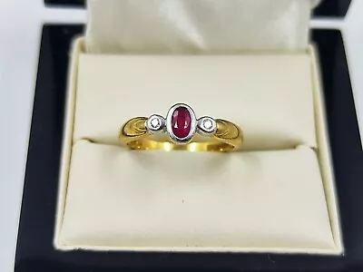 9ct Gold  Ring With Ruby And Natural Diamond Size M1/2 Hallmarked Sweet  • £121