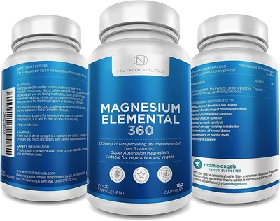 £9.90 • Buy 2250mg Pure Magnesium Citrate Providing Max 360mg Elemental - 180 Vegan Capsules