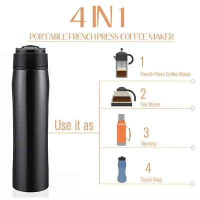 Stainless Steel French Press Coffee Maker Vacuum Insulated Travel Mug Tea Cup US • $18.19