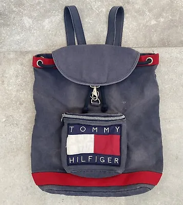 $40 • Buy Vintage Tommy Hilfiger Canvas Big Logo Backpack Bag