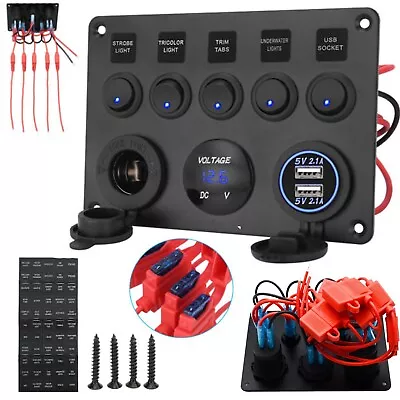 5 Gang Rocker Switch Panel Dual USB Control ON-OFF Toggle LED For Boat Marine AU • $51.99