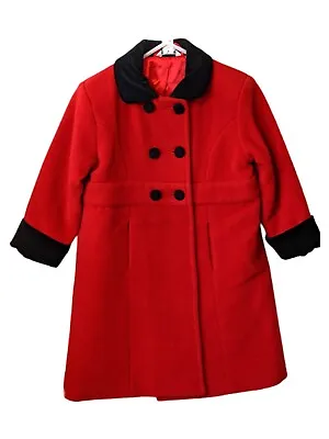 Hartstrings Girls Red Wool Coat Black Velvet Accents Size 3T Pockets Madeline  • $13.99