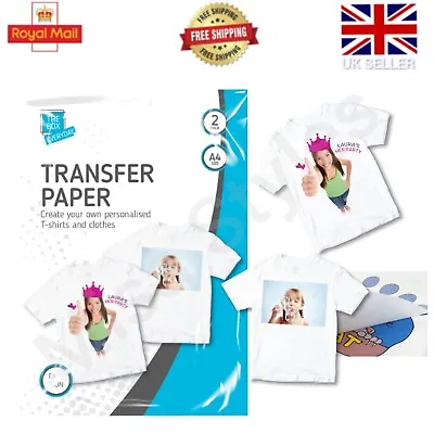 2 X A4 T Shirt Transfer Paper Iron On Light Fabric Heat Press Inkjet Print Craft • £2.89