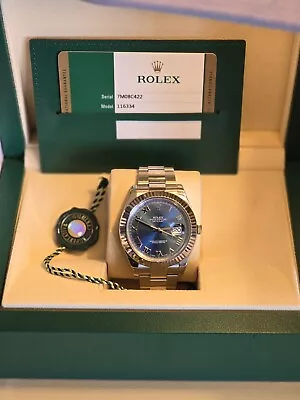 Rolex Datejust 41 Steel & White Gold 116334 - Azzurro Blue Roman Oyster • $10500