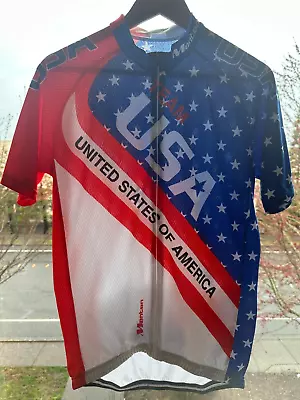 Monton Mens Cycling Jersey L Team USA American Flag Athletic Zip Up Short Sleeve • $28.99