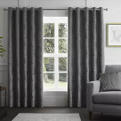 Curtina Chateau 100% Polyester Eyelet Curtains In Slate Grey Charcoal • £17.95