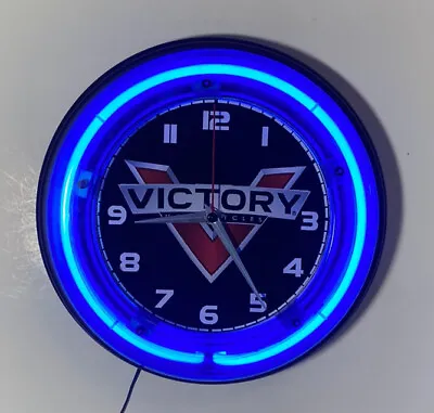 Victory Motorcycle Blue Neon Clock • $79
