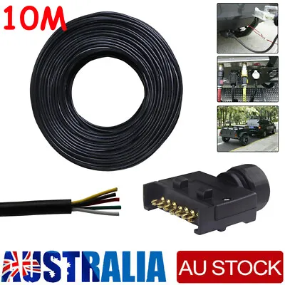 7 Pin Flat Plug Male Connector Caravan Trailer Adapter + 10M 5 Core Wire Cable • $27.99