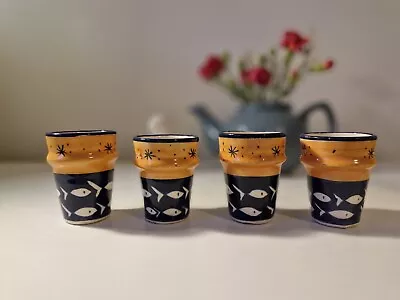 Set 4 Morrocan Clay Handpainted Handmade Espresso Tea Coffee Cups Retro Shabby • £20