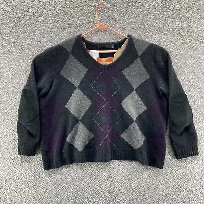 Merino Mink Sweater Womens XXL Wool Possum Fur Silk Blend Argyle Pullover Gray • $89.99