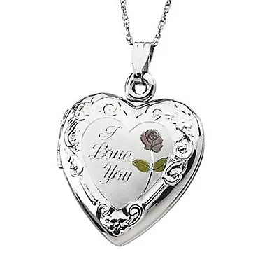 925 Sterling Silver Locket I Love You Heart Flower Accent Pendant 18 Inch Chain • $61.88