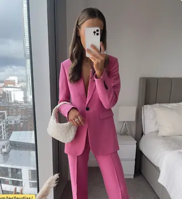 $119.99 • Buy Zara New Woman Buttoned Tailored Blazer Fitted Fuchsia Hot Pink 2761/055 Xl