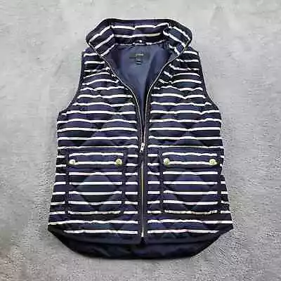J Crew Vest Womens XS Excursion Quilted Down Puffer Navy Blue Cream Striped • $22.52