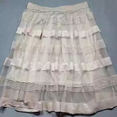 Metro Wear Women Skirt Size L Tan Midi Ruffle Mesh Stretch Elastic Waist Preppy • $14