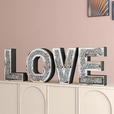 4pcs Independent Letters HOME LOVE Glam Crystal Diamond Silver Mirror Glass Wall • $25.92