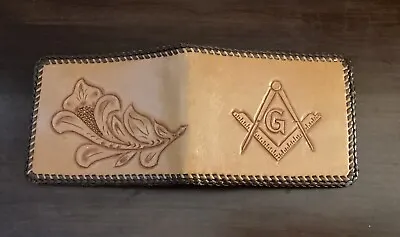 Vintage Masonic Cowboy Hand Tooled Handcrafted Leather Wallet Free Mason • $15