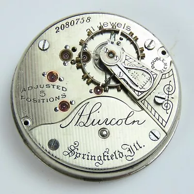 Illinois 18 Size “A. LINCOLN” 21 Jewel 30 Hour Pocket Watch Movement • $36