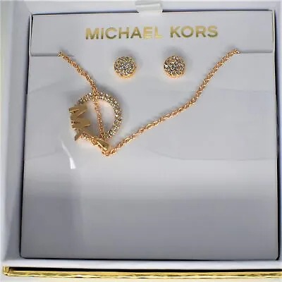 Michael Kors Necklace And Earrings Crystals Set MKJ7655791 Rose Gold MK Logo • £90
